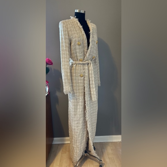 BALMAIN Tweed Fringe Trim Long Maxi Sweater Jacket 40 6 8 - Picture 11 of 11